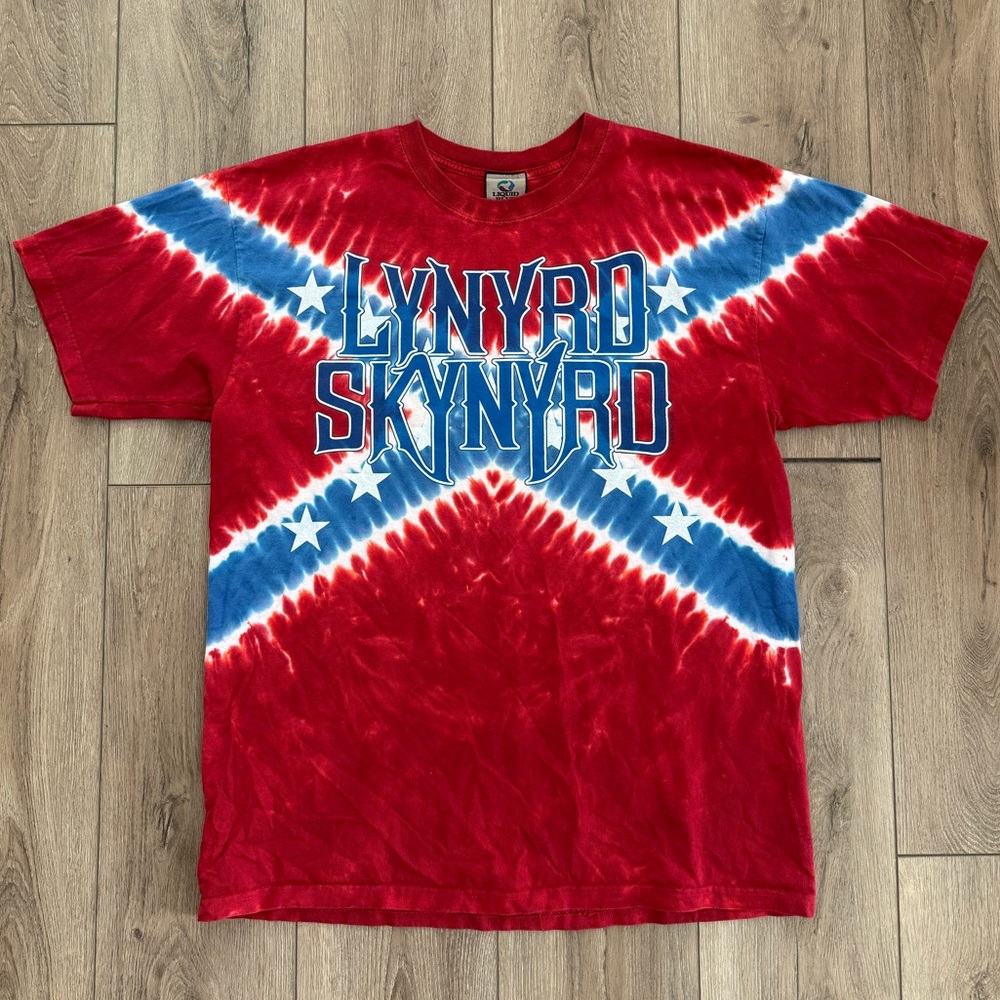 Vintage 2005 Lynyrd Skynyrd Liquid Blue Tie Dye T-Shirt Mens Large Red Music
